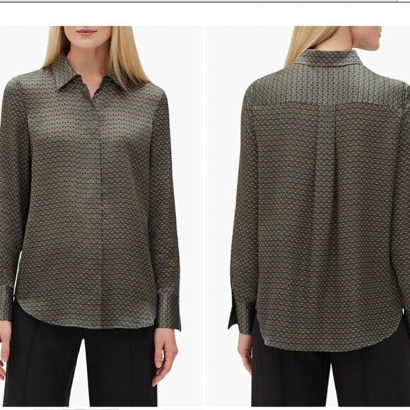 Lafayette 148 New York Scottie Boundless-Buds Long-Sleeve Silk Blouse XL NWT - Picture 2 of 11